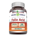 Amazing Formulas Folic Acid (Vitamin B9) 400 mcg  durable Tablets Suplemento ← No-GMO TENIDO Gluten Free TEN Made in USA (1 Pack, 500 Count)