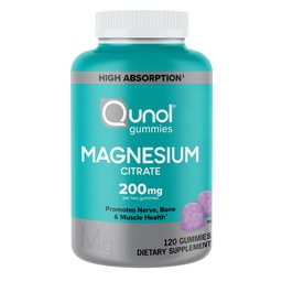 Gummies de Magnesio Qunol para Adultos, 200 mg Magnesio Elemental (a partir de 1,750 mg Citrato de Magnesio), Suplemento Magnesio de alta absorción, soporta Nerve, Bone y Muscle Health, Vegetariano, 120 Condes