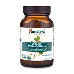 Himalaya Organic Ashwagandha, 90 Day Supply, Herbal Supplement for Stress Relief, Energy Support, Occasional Sleeplessness, USDA Certified Organic, Non-GMO, Vegan, Gluten Free, 670 mg, 90 caplets