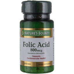 Suplemento de ácido fólico Bounty de la naturaleza, apoya la salud cardiovascular, 800mcg, multi, sin sabor,750 cuenta, paquete de 3
