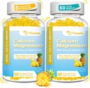 High Absorption Calcium Gummies, Sugar Free Calcium Magnesium Gummies with Vitamin D3 for Men and Women, Pineapple Flavor 120 Cts