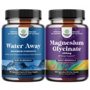 Bundle of Water Away Pills Maximum Strength - Herbal Diuretic Pills for Water Retention for Fast Acting Bloating Relief and Pure Magnesium Glycinate 400mg Por Serving for Mood Sleep and Relaxation