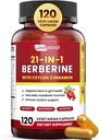 21-in-1 Berberine Supplement with Ceylon Cinnamon - Organic Berberine HCL Phytosome, 5X Higher Absorption for Metabolism Support 120 Capsules