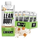 Cuerpo de Lean Listo para beber, Vainilla Vegana de base vegetal Caramel Protein Shake, 30g Proteína, No Sabores Artificiales, Dulces o Colores, No GMO, Gluten Free, Premium Pea & Rice Blend (Pack of 12)