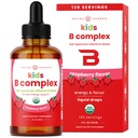 NutraChamps Vitamin B Complex for Kids, B1, B2, B3, B6, B7, B9 & Methyl B12, Kids B Complex Liquid Drops Supplement, Energy, Focus, Metabolism, Natural Berry, 120 Servings, 4 Month Supply