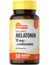Sundance Melatonin 10mg with Ashwagandha | 50 Capsules | Extra Strength | Non-GMO & Gluten Free Supplement