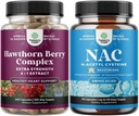 Bundle of High Strength Hawthorn Berry Capsules with Leaf & Flower Extract 4:1 for Healthy Heart " Digestion and NAC Supplement N-Acetyl Cysteine 600mg - Glutathione Precursor for Liver Cleanse Detox