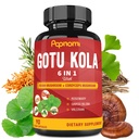 Orgánica Gotu Kola Extract Capsules con Reishi, Cordyceps, Rosemary, Gingko Biloba & Valerian Root - 90 Cuentas para 3 meses - Apoya cerebro, inmunidad, habilidad y salud cardíaca
