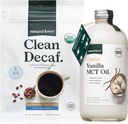 Natural Force Organic Clean Decaf Coffee + Creamy Vanilla MCT Oil Bundle – Flavored MCT Creamer & Mold & Mycotoxin Free Coffee – Non-GMO, Keto, Paleo, and Vegan - 12 Oz Bag and 16 Oz Glass Bottle
