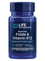Ampliación de vida BioActive Folate " Vitamina B12, promueve el corazón, la salud del cerebro " , no transgénico, libre de gluten, vegetariano, 90 cápsulas