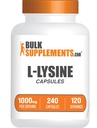 BulkSupplements.com L-Lysine HCl Capsules - Suplemento de Nutrición Deportiva, Lysine 1000mg - para Immune Support, Gluten Free, 2 cápsulas por Serving, 240 Conde (Pack of 1)