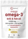 Mega Omega-3 Krill " Fish Oil 2000mg Equivalente, 240 Softgels ← Lemon Flavored  durable Fatty Acids " Astaxanthin ← EPA 350mg + DHA 230mg  durable Heart " Brain Supplement