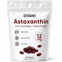 DIVANI Astaxanthin 12mg, Suplemento Antioxidante para el bienestar diario, inmuno, ojo &amp; piel soporte, no GMO, sin gluten - 120 Softgels