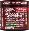 Nutra limpia Astaxanthin 12mg Suplemento de Lycopeno con vitamina A C D3 E, L-Tyrosine, Selenium, Flax, semillas de uva, Gotu Kola, Amla, Black Pepper, 90 cápsulas de verduras complejas