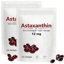 2pack Astaxanthin 12mg, 120 Softgels, Max Strength Antioxidant con aceite de coco, Fórmula natural, alta absorción para el soporte de piel de ojo, Fórmula natural, no GMO, Gluten Gratis