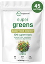 Micro Ingredientes Super Greens Powder, 1lb ← 100 Superfood Blend with Daily Greens, Fruits, Vegetables, Mushrooms & Probiotics ← Fuente de Vegan Protein " Enzymes ← Non-GMO, Gluten-Free, No Additives