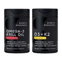 Sports Research® Multivitamin Pack - Omega-3 Krill Oil 500mg w/Choline, fosfolípidos " Astaxanthin and Vitamin K2 & Vegan D3 5000iu with Coconut MCT Oil - Non-GMO · Gluten Free