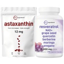 Micro Ingredientes Astaxanthin 12mg Softgels &amp; Resveratrol NAD Suplementos 3000mg Veggie Capsules ← 2 Pack Bundle ← Fresh Microalgae Source ← 11-in-1 Antioxidant Blend with Quercetin & Berberine