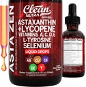 Nutra limpia Astaxanthin Lycopene gotas líquidos Absorción Apoyo Vitaminas A C D E 4 fl oz – Potente natural D3 C E A &amp; Selenium L-Tyrosine Formula Pure Antioxidante Blend Mejorado ingesta de Nutrientes