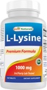 Mejores Naturales L-Lysine 1000mg 180 Tabletas - Doble fuerza Lysine para la salud inmune más fuerte " llagas frías
