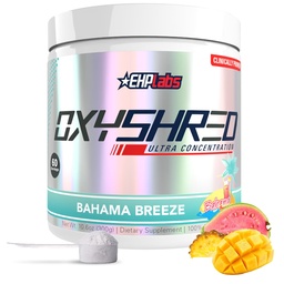 EHP Labs OxyShred Pre Workout Powder - Preworkout Powder con L Glutamine &amp; Acetyl L Carnitine, Energy Boost Drink - Bahama Breeze/Beach, 60 Servings