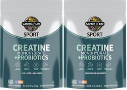 Garden of Life Creatine Monohydrate Powder for Women &amp; Men, Micronized Pre Workout with Probiotics for Muscle, Strength, Sport Amino Energy, About 60 Easy to Mix Unflavored Servings, (Pack of 2)