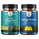 Bundle of Liver Cleanse Detox &amp; Repair - Milk Thistle Supplement for Digestion & Immune Health with Beetroot & Artichoke and Lung Detox Mullein Leaf Capsules with NAC Quercetin & Cordyceps Extracts