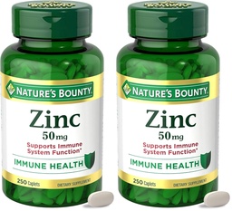 Bounty Zinc 50mg, Apoyo Inmune &amp; Suplemento Antioxidante,Promotes Skin Health,1 Caplet Por Day,Gluten Free,250 Caplets Vegetarian,(Pack of 2)