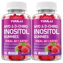 Pack of 2 Myo-Inositol & D-Chiro Inositol Gummies, 40:1 Ratio Inositol Supplement with Vitamin D3, Magnesium Glycinate, Folate & Zinc, for Female Health & Wellness, Raspberry Flavor, 120 Count
