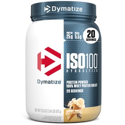 Dymatize ISO100 Whey Protein Powder Isolate, Gourmet Vanilla, 25g de Protein, 5.5g BCAAs, Menos Than 120 Cal., Gluten Free, 1g Fat, 1g Sugar, 2g Carb (20 Servings)