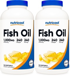 Nutricost Fish Oil Omega 3 Softgels con EPA & DHA (1000 mg de aceite de pescado, 560 mg de Omega-3), 240 Softgels, No GMO, Gluten Free. (Pack of 2)