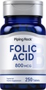 Piping Rock Folic Acid Supplement for Women and Men | 800 mcg | 250 Tablets | Maximum Strength Folate | Vegetarian, Non-GMO, Gluten Free