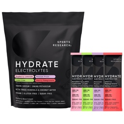 Sports Research® Hydrate Electrolytes Powder Packets - Sin azúcar &amp; naturalmente saboreado con vitaminas, minerales y agua de coco - Asistencia Hidratación - 16 Packets - Variety Pack