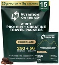 Nutrition On The Go Whey Protein Isolate Packets with Creatine - 25g Protein + 5g Creatine - Single-Serve Travel Protein Powder - 5.9g BCAAs, Keto & Low-Carb, Gluten-Free - Chocolate (15-Pack)
