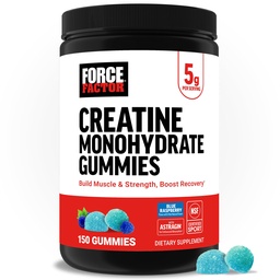 Factor de fuerza Creatine Monohydrate Gummies, NSF Certified, 5g Dose for Men &amp; Women to Support Muscle, Strength, Recovery, Cognitive Health & Memory, Packaging May Vary, Blue Raspberry, 150 Gummies