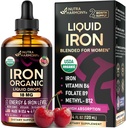 Liquid Iron Supplement for Women 18 mg - USDA Organic Drops, USA-Made - with Folate, Vitamin B12 & B6 - Iron Level & Energy - Gentle & High Absorption Glycinate Form - Cherry Flavor, Sugar-Free, 4 oz