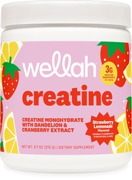 Wellah Creatine para Mujeres - Monohidrato de Creatina con Dandelion & Cranberry Extract (50 Servings, Strawberry Lemonade)