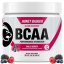 Honey Badger BCAA + EAA Amino Acids Powder, BCAAs + L-Glutamine, Keto, Vegan, Sugar Free for Men & Women, Hydration & Post Workout Muscle Recovery Drink Mix, Wild Berry, 30 Servings