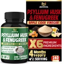 BMVINVOL 6in1 Psyllium Husk, Fenugreek, Apple Cider Vinegar, Turmeric, Ginger, Black Pepper - Soluble Fiber for Supports Digestive Health & Regularity- 240 Capsules [4-Month Supply]