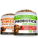 Fish Oil Omega 3 Treats for Dogs + Dog Probiotics Treats for Picky Eaters Bundle - Allergy Relief, Joint Health, Itch Relief. Skin & Coat Supplement + Enzymes + Prebiotics for Digestion Support