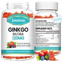 2 Pack Ginkgo Biloba Gummies for Women and Men, Brain Supplement Mejor Mood and Focus, Vegan Mixed Berry Flavor 120 Count