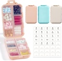 3 Pack, 14 GRIDS Travel Pill Organizer Box with Labels - Travel Medicine Case Kit - Pocket Daily Pharmacy Container - Travel Medication Holder Dispenser for Fish Oil Vitamin Supplement Storage