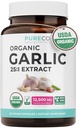 PURE CO USDA Organic Garlic Supplement - High Potency Organic Garlic 25:1 Extract 500mg Per 1 Capsule Serving - Immune & Heart Support - Odorless Vegan Garlic Pills & Non-GMO (2 Month Supply)