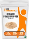 BulkSupplements.com Orgánica Psyllium Husk Powder - Psyllium Husk Polvo para Hornear, Suplemento de fibra - Gluten Gratis, 1.4g por Serving, 250g (8.8 oz) (Pack of 1)