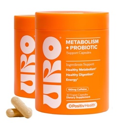 URO Metabolism + Probiotic Support Capsules – Metabolism, Gut Health & Sustained Energy – with Chromium Picolinate, Green Coffee Bean Extract & Targeted Probiotics – 60 Servings (Pack of 2)