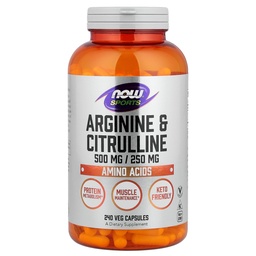NOW Sports Nutrition, Arginine & Citrulline 500 mg/ 250 mg, Amino Acids, 240 Veg Capsules