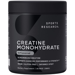Investigación Deportiva Monohidrato de Creatina - Ganar el músculo magro, mejorar el rendimiento y la fuerza y la recuperación de entrenamiento de apoyo - 5 g Cretina micronizada - 10.58 oz