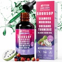 Soursop Bitters Liquid Drops 10 in 1 with Sea Moss, Moringa, Turmeric, Black Seed Oil, Oregano, Ashwagandha | Herbal Extracts for Overall Health-Enhancing |Vegan, Non-GMO| 2 Fl Oz(Mixed Berry Flavor)