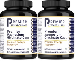 Premier Research Labs Magnesium Glycinate Supplement - Pure Magnesium, High Absorption, Supports Sleep Quality, Chelated, Vegan, Third Party Tested, Premier Energy Support - 90 Capsules (Pack of 2)