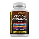 Ceylon Cinnamon Supplement, 6-in-1 Extract w/ACV, Turmeric, Ginseng, Alpha Lipoic Acid & Black Pepper Powder, 60 Pills, Non-GMO & Gluten-Free Ceylon Cinnamon Capsules